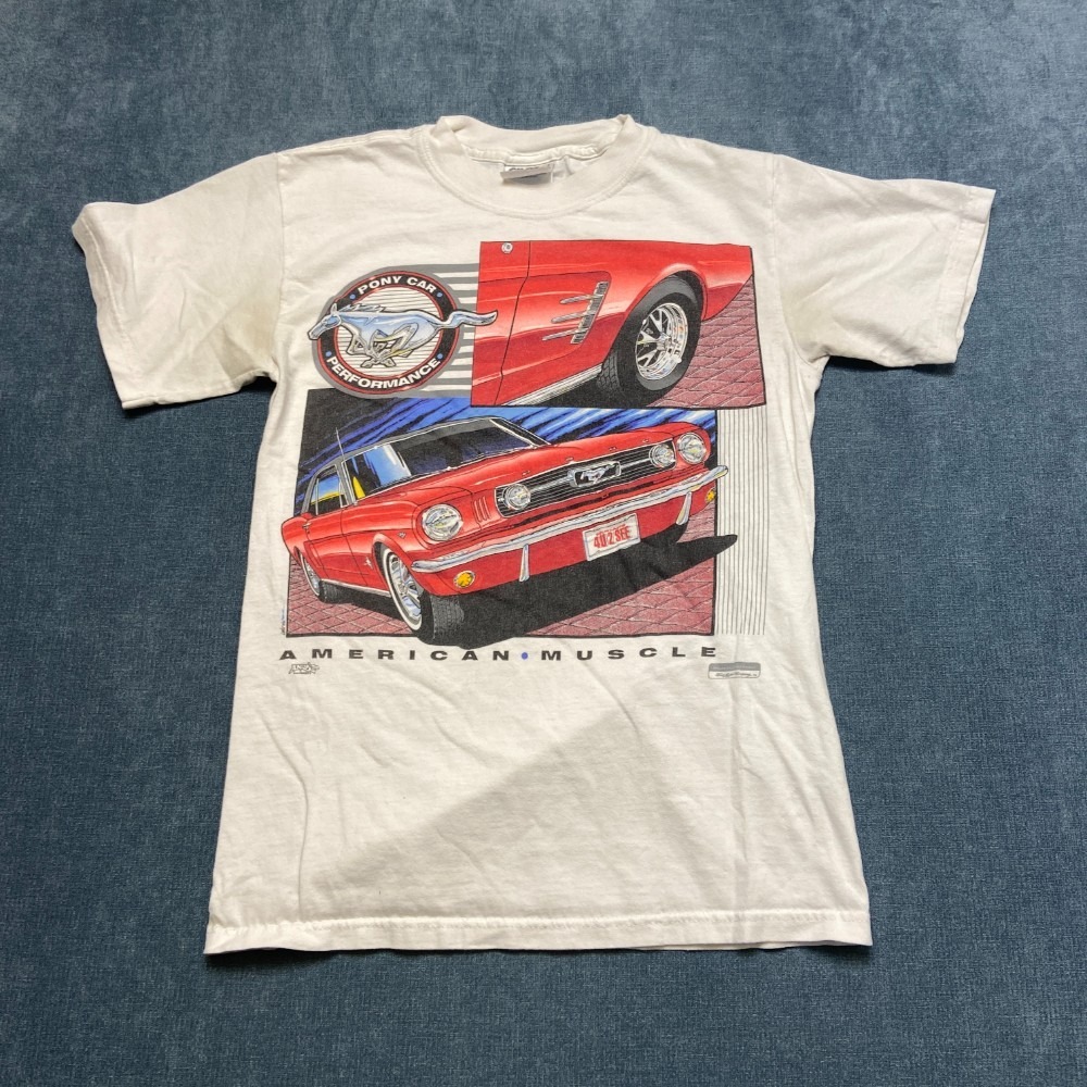 VTG Gildan Ultra Cotton T Shirt Men S White Pony Car American Muscle